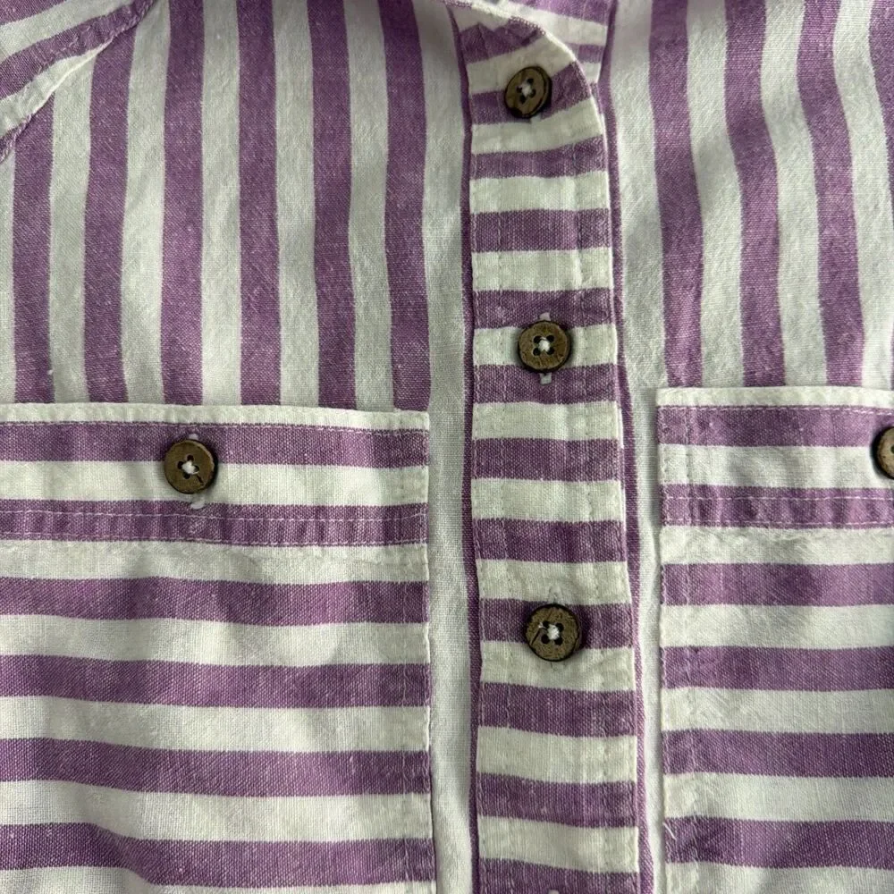 Free People Cropped Striped Top Purple White Button Front Tie Waist XS